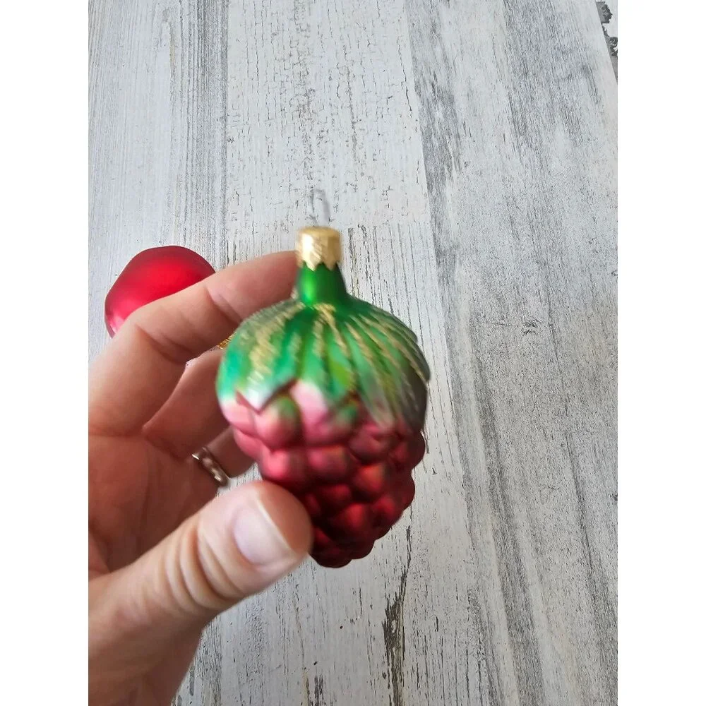 Vintage glass‎ fruit ornament raspberry tomato acorn food Xmas tree set